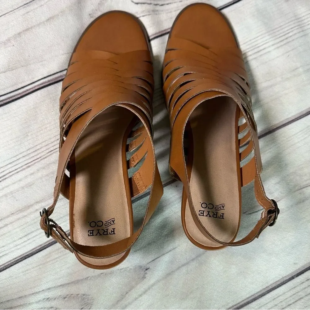 Frye and Co Sandals Womens Sz 11‎ Brown Galia Block Heel Vegan Leather Shoes